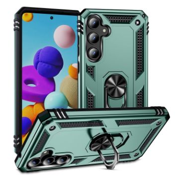 Samsung Galaxy A35 5G Shockproof TPU + PC Case with Holder - Dark Green - 1