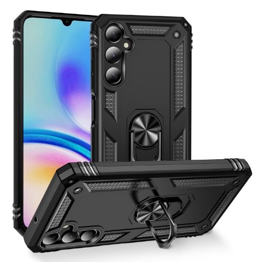 Samsung Galaxy A05s Shockproof TPU + PC Case with Holder - Black - 1