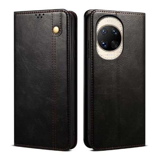 Huawei nova 14 Leather Phone Case - Oil Wax Crazy Horse Texture, Black - 1