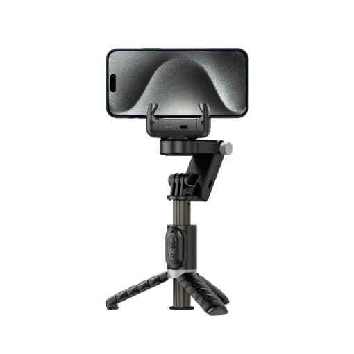 Q18 Black Desktop Gimbal Stabilizer with Fill Light & Selfie Stick - 1