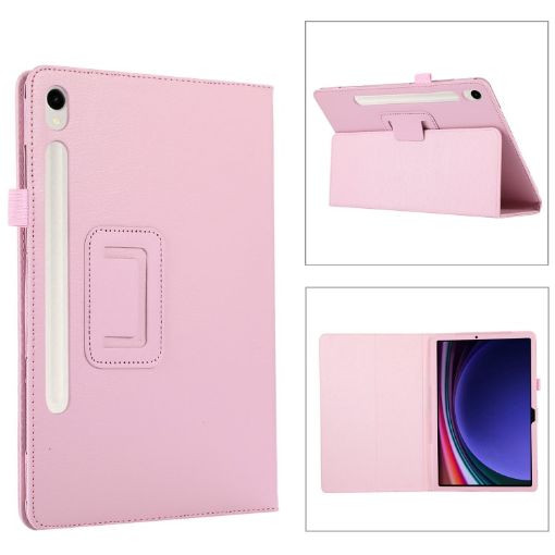 Samsung Galaxy Tab S9 Pink Litchi Texture Leather Case with Holder - 1