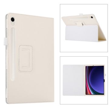 Samsung Galaxy Tab S9 Litchi Texture Leather Case with Holder - White - 1