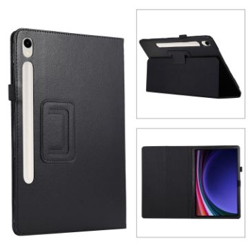 Samsung Galaxy Tab S9+/S10+ Litchi Leather Case with Holder - Black - 1