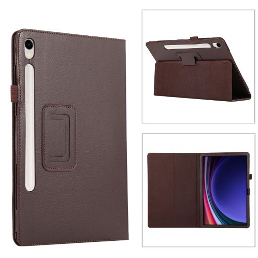 Samsung Galaxy Tab S9+/S10+ Brown Litchi Leather Case with Holder - 1