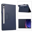 Samsung Galaxy Tab S9 Ultra Dark Blue Litchi Leather Case with Holder - 1
