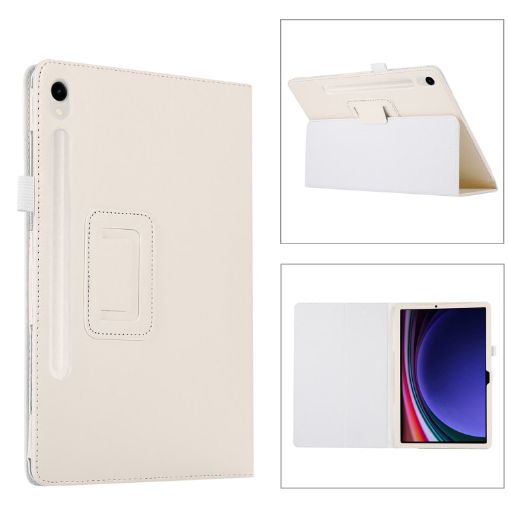 Samsung Galaxy Tab S9 Ultra White Litchi Leather Case with Holder - 1