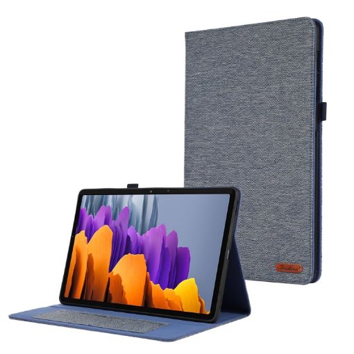 Samsung Galaxy Tab S9+/S10+ Dark Blue Fabric Texture Leather Case - 1
