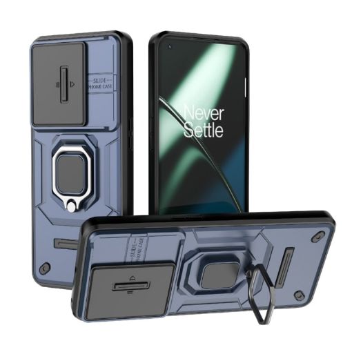 OnePlus 11 5G Blue Shockproof Case with Holder - Sliding Camshield TPU+PC - 1