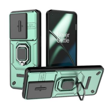 OnePlus 11 5G Green Shockproof Case with Holder - Sliding Camshield TPU+PC - 1