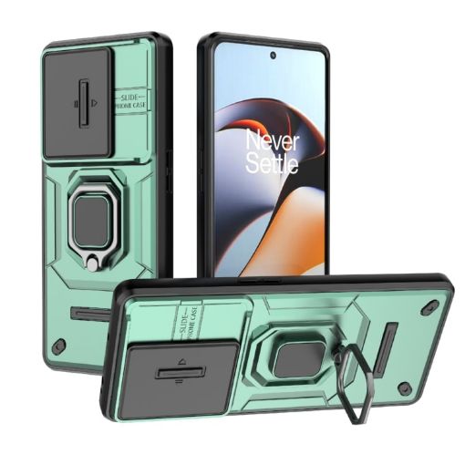 OnePlus 11R 5G Green Shockproof Case with Holder - Sliding Camshield TPU+PC - 1