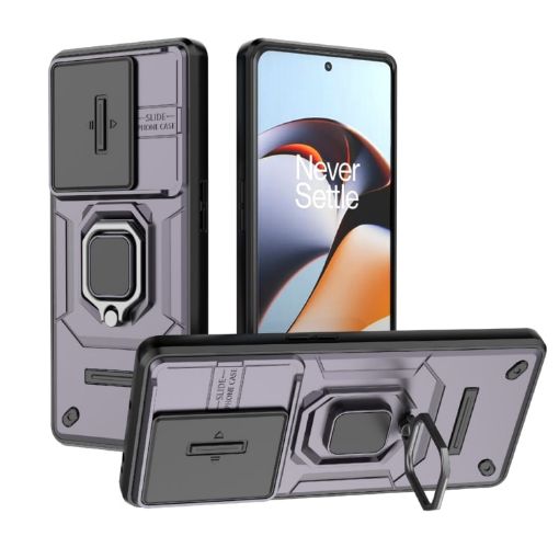 OnePlus 11R 5G Purple Shockproof Case with Holder - Sliding Camshield TPU+PC - 1