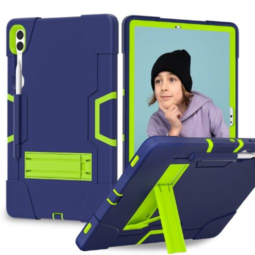 Samsung Galaxy Tab S9+ Silicone PC Case with Holder - Navy Blue/Green - 1