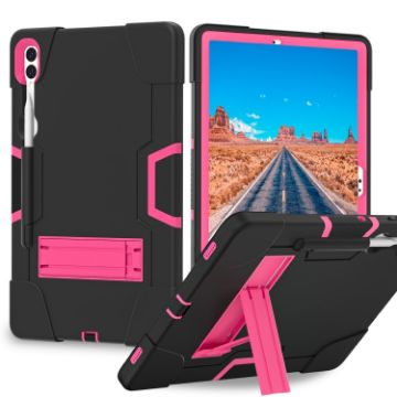 Samsung Galaxy Tab S9+ Black/Rose Red Silicone PC Case with Holder - 1