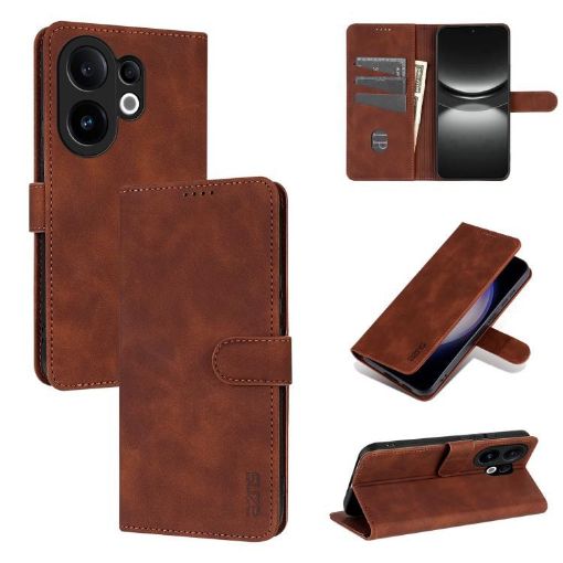 Vivo S30 AZNS Brown Flip Leather Phone Case - Calf Texture Skin Feel - 1