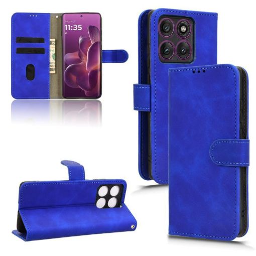 Motorola Edge 60 Pro Blue Magnetic Flip Leather Phone Case Skin Feel - 1
