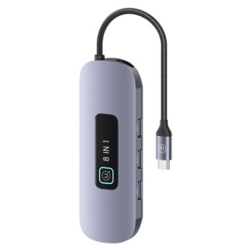 USAMS US-SJ643 PD100W 8-in-1 Type-C HUB with Light - Metal Grey - 1