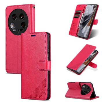 Xiaomi 14 Ultra AZNS Red Sheepskin Texture Flip Leather Phone Case - 1