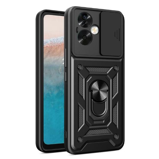 OPPO A79 5G Phone Case - Black TPU Hybrid PC with Sliding Camera Cover - 1