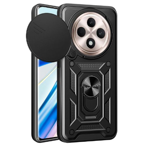 OPPO Reno12 F 5G Case - Black Sliding Camera Cover TPU Hybrid PC - 1
