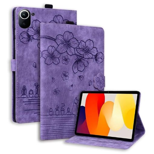 Xiaomi Redmi K Pad Purple Cartoon Sakura Cat Leather Tablet Case - 1