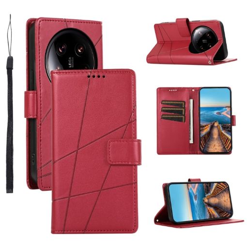 Xiaomi 14 Ultra Red PU Leather Texture Embossed Line Phone Case - 1