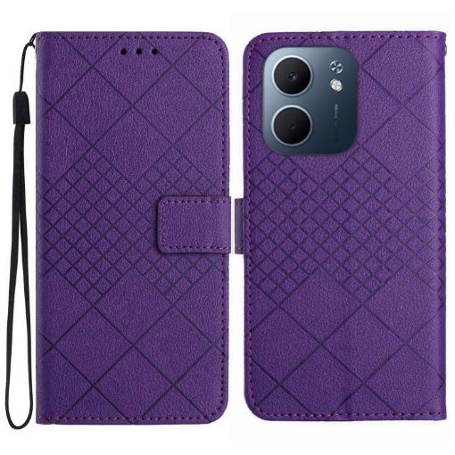 OPPO A5x 4G/5G Global Rhombic Grid Leather Phone Case - Purple - 1