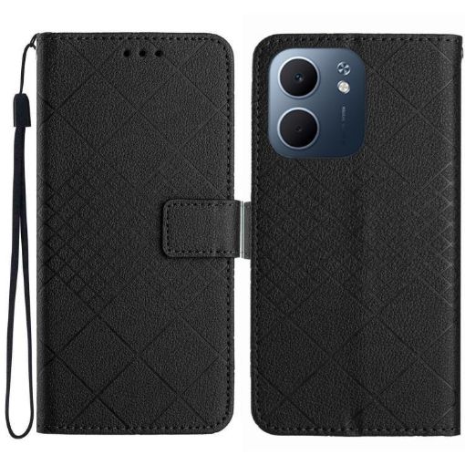 OPPO A5x 4G/5G Global Leather Phone Case - Rhombic Grid Texture Black - 1