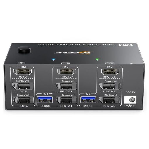 8K 30Hz USB3.0 Triple Monitor KVM Switch - KC-KVM203DH, US Plug - 1