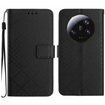 Xiaomi 14 Ultra Black Rhombic Grid Leather Phone Case - 1