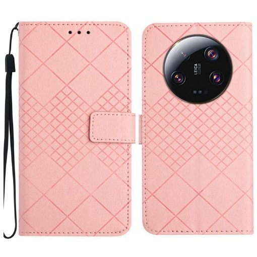 Xiaomi 14 Ultra Pink Leather Phone Case - Rhombic Grid Texture - 1