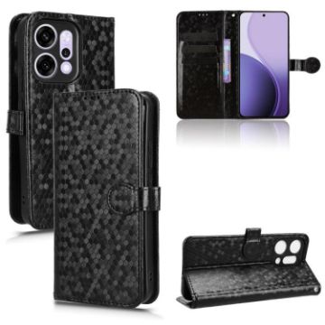 OPPO Reno14 Global Leather Phone Case - Honeycomb Dot Texture Black - 1