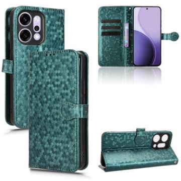 OPPO Reno14 Global Green Honeycomb Dot Texture Leather Phone Case - 1