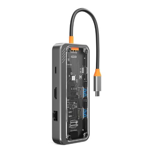 SW8V 8-in-1 Type-C Hub: USB, HDMI, RJ45, SD/TF Docking Station (Grey) - 1