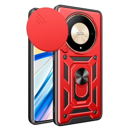 For Honor X9b Red TPU+PC Phone Case with Sliding Camera Cover - 1