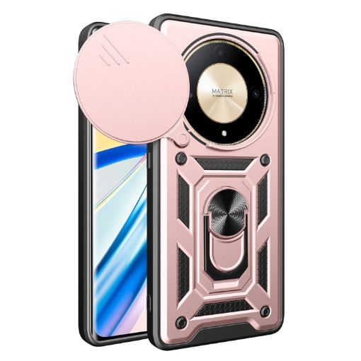 For Honor X9b Rose Gold TPU+PC Phone Case with Sliding Camera Cover - 1