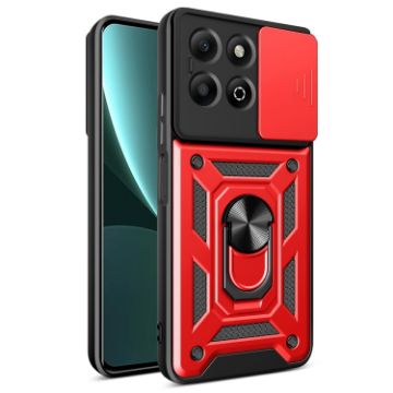 For Honor X6b 4G Red Phone Case with Sliding Camera Cover TPU+PC - 1