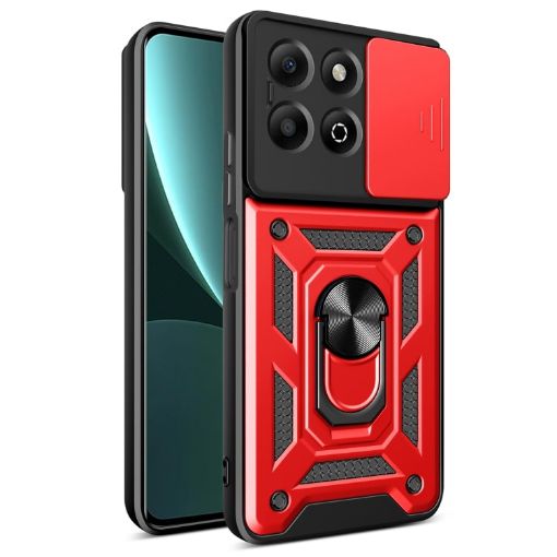 For Honor X6b 4G Red Phone Case with Sliding Camera Cover TPU+PC - 1