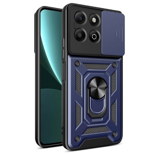 For Honor X6b 4G Blue TPU+PC Phone Case with Sliding Camera Cover - 1
