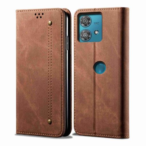 Motorola Edge 40 Neo Brown Denim Texture Flip Leather Phone Case - 1