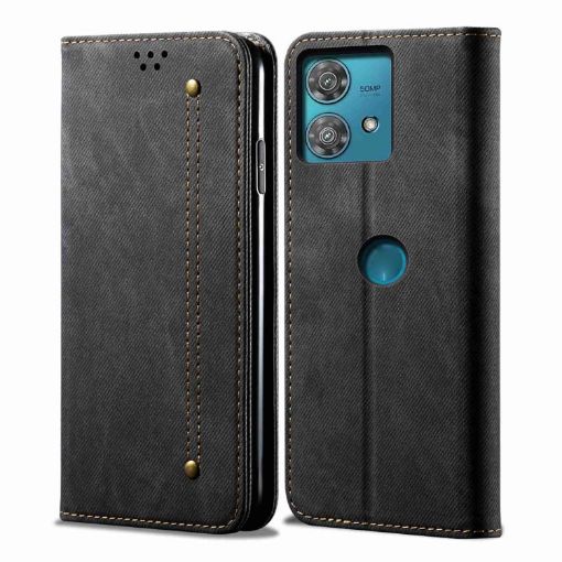 Motorola Edge 40 Neo Black Denim Texture Flip Leather Phone Case - 1