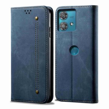 Motorola Edge 40 Neo Blue Denim Texture Flip Leather Phone Case - 1