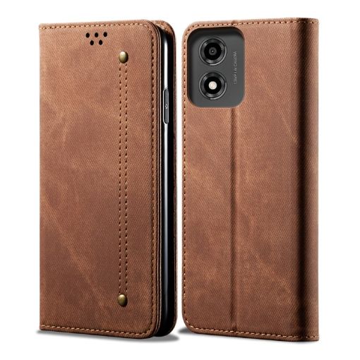 Moto E14 Brown Denim Texture Flip Leather Case - Motorola Phone Cover - 1