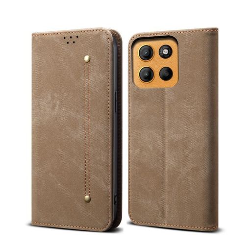 Moto G15 Khaki Denim Texture Flip Leather Case - For Motorola - 1