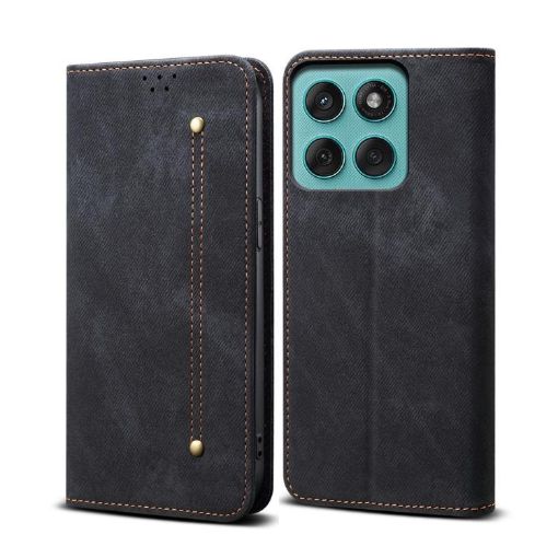 Motorola Edge 60 Fusion Flip Leather Phone Case - Denim Texture Black - 1