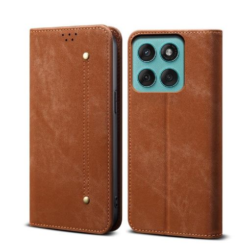 Moto G86 Power Brown Denim Texture Flip Leather Case - Motorola - 1