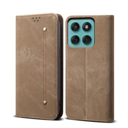 Moto G86 5G Khaki Denim Texture Flip Leather Case - 1