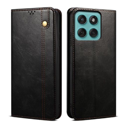 Motorola Moto G86 5G Leather Phone Case - Black Oil Wax Texture - 1