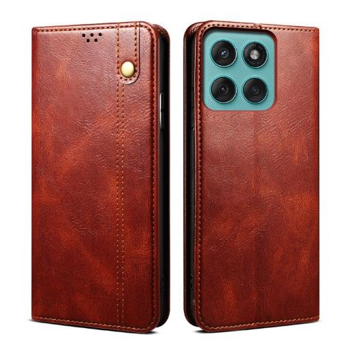Motorola Moto G86 5G Brown Leather Phone Case - Oil Wax Crazy Horse Texture - 1