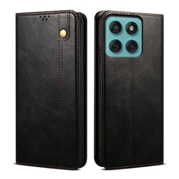 Motorola Edge 60 Pro Leather Phone Case - Oil Wax Crazy Horse Texture, Black - 1