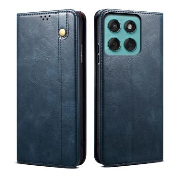 Motorola Edge 60 Pro Blue Leather Phone Case - Oil Wax Crazy Horse Texture - 1